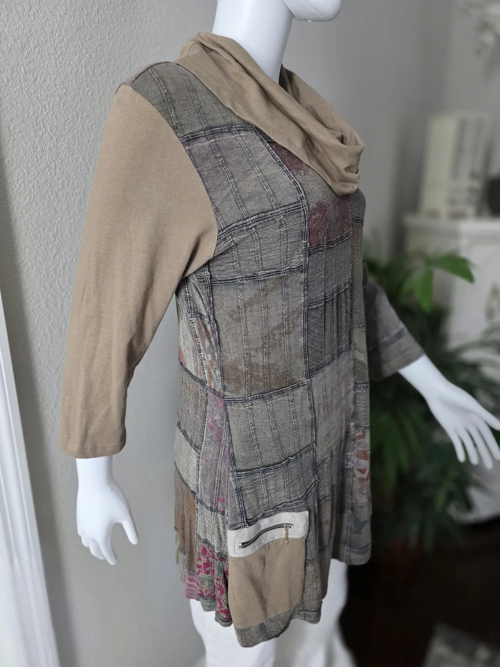 Parsley & Sage Patchwork Cowl Neck Women's Tunic - Size L